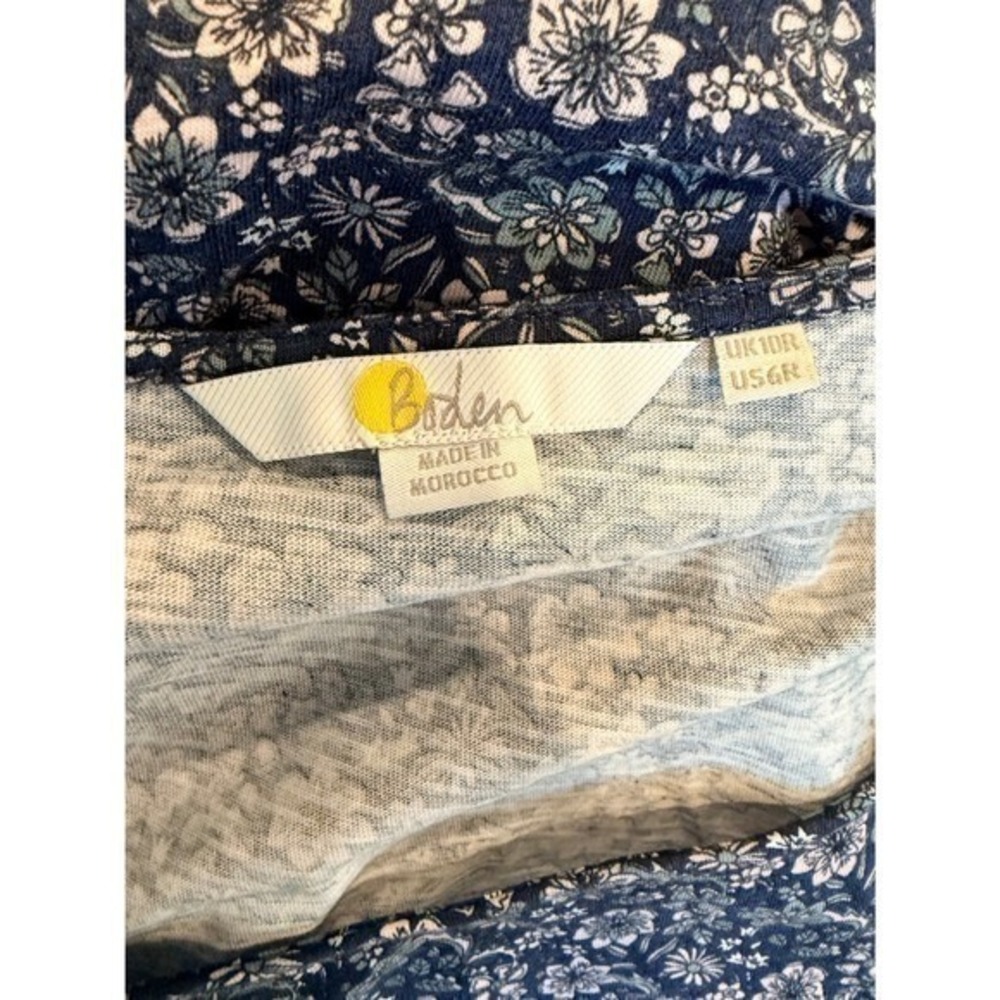 Boden Floral Puff Sleeve Square Neck Floral Print Navy and Pink Mini Dress US6 - Picture 2 of 9